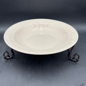 Longeburger 12" Pasta Serving Bowl & Metal Stand Woven Traditions Ivory